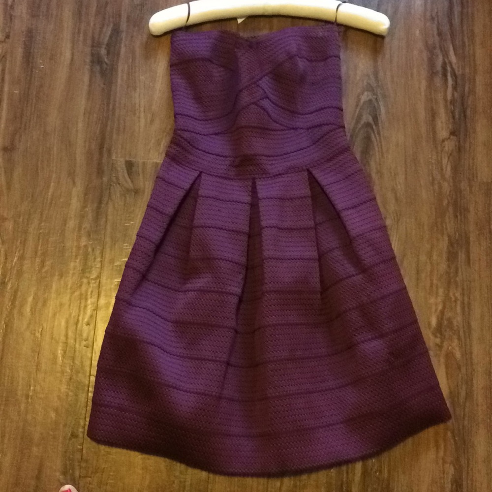 Strapless plum colored dress